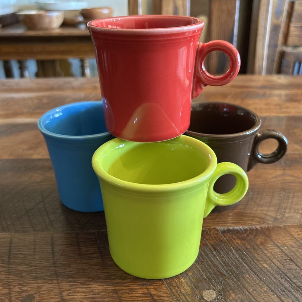 Set of 4 Fiesta Ware Fiestaware Homer Laughlin O-Ring Handle Coffee Cups Mugs